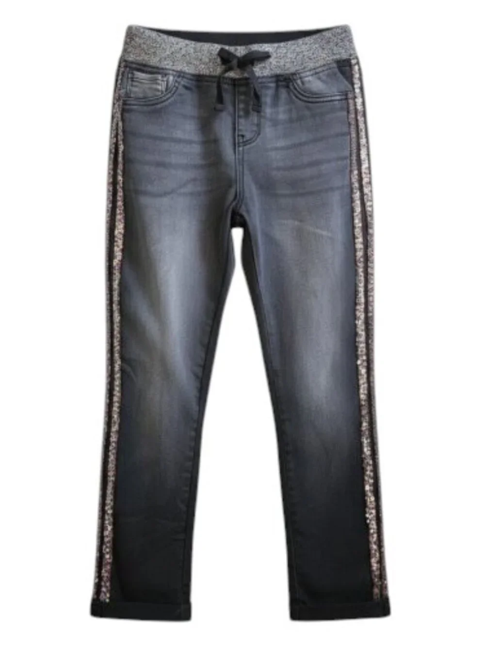 WONDER NATION Black Sequined Accent Cropped Jeans Girls Size 10-12